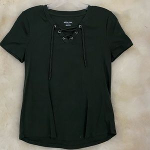 army green t-shirt with tie